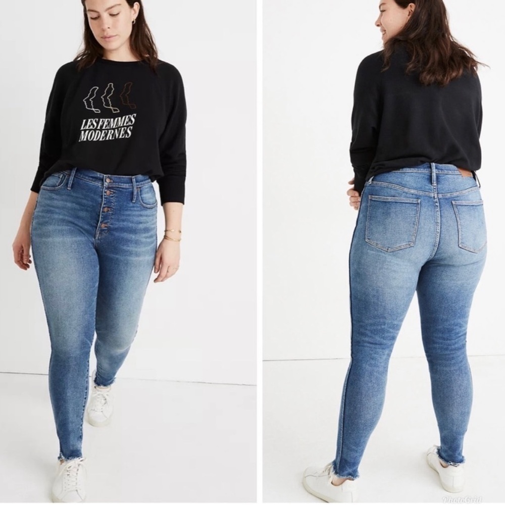 Madewell 10” High Rise Skinny Jeans Chewed Hem Cordova Wash Light Blue Size 36